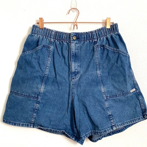 blue jean shorts with elastic waistband